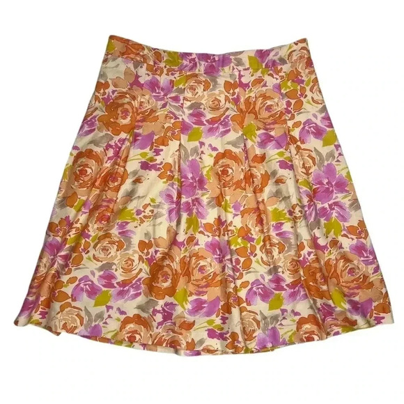 {Garnet Hill} Pleated Full A-Line Side Zipper Midi Length Floral Skirt - Picture 1 of 3
